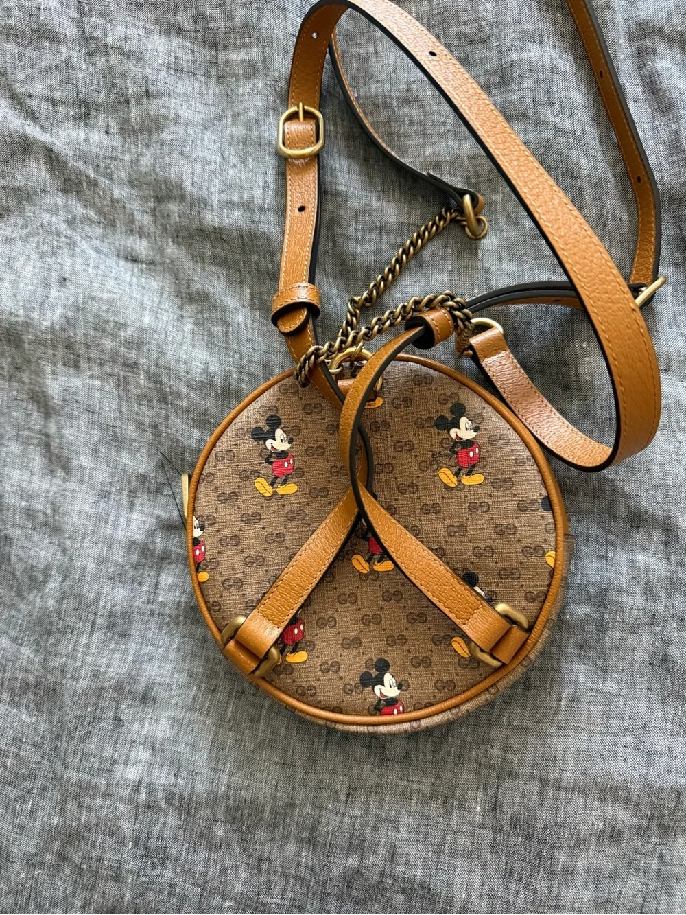Gucci Brown/Tan Mickey Canvas Round Crossbody Bag